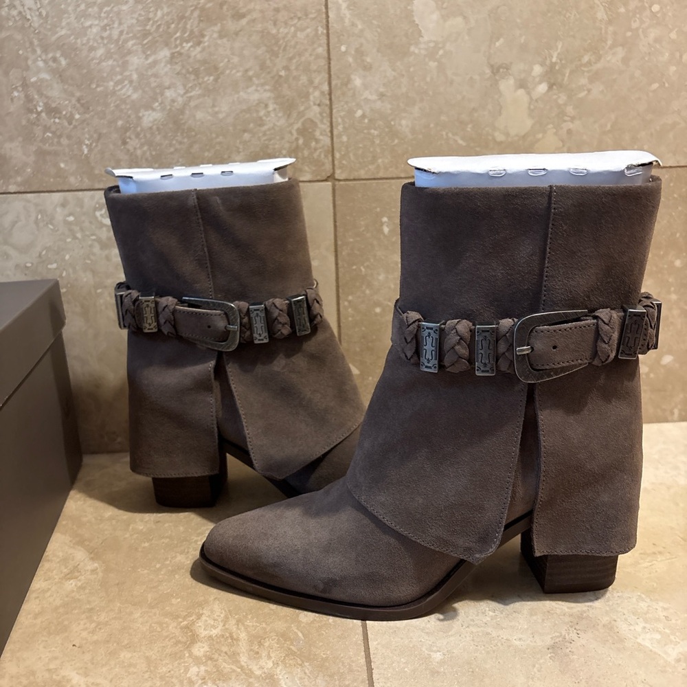 Crown Vintage Taupe Ankle Boots with Buckle Detail